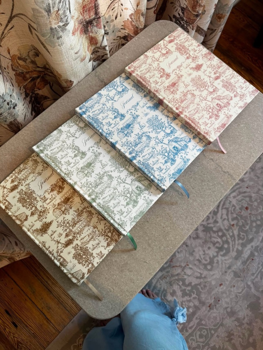 Set of Toile Pattern Journals in Brown, Green, Blue, and Pink (collection set)